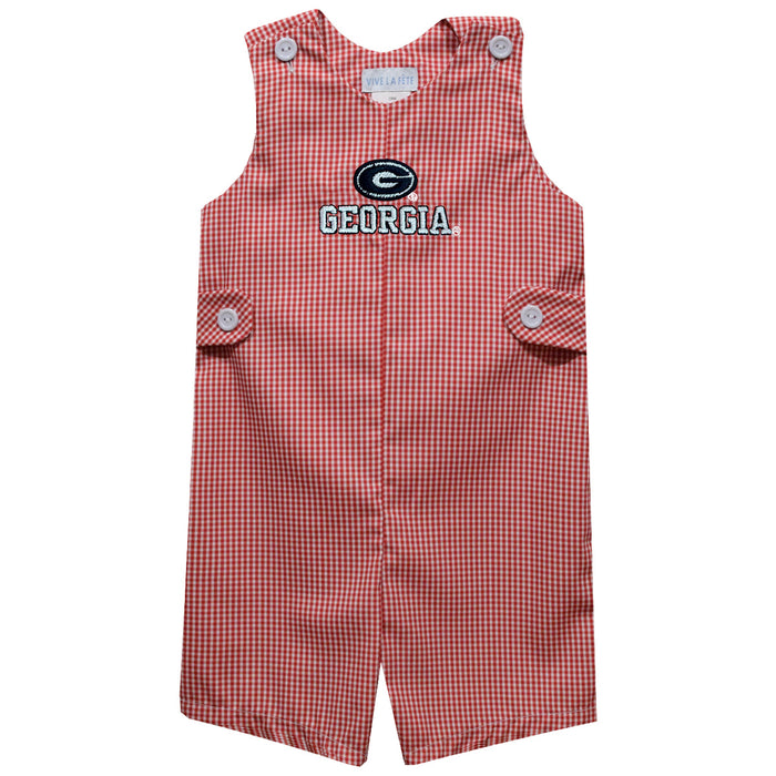 Georgia Bulldogs Embroidered Cardinal Red Gingham Boys Jon Jon