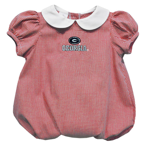 Georgia Bulldogs Embroidered Cardinal Red Gingham Girls Baby Bubble Short Sleeve