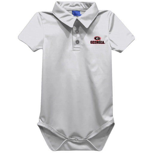 Georgia Bulldogs Embroidered White Solid Knit Polo Bodysuit