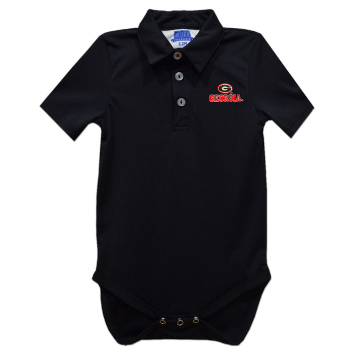 Georgia Bulldogs Embroidered Black Solid Knit Polo Bodysuit