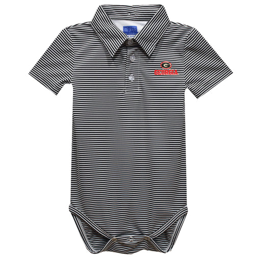 Georgia Bulldogs Embroidered Black Stripe Knit Polo Bodysuit