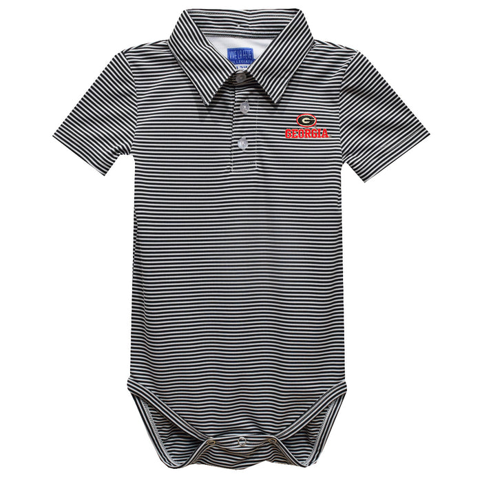 Georgia Bulldogs Embroidered Black Stripe Knit Polo Bodysuit