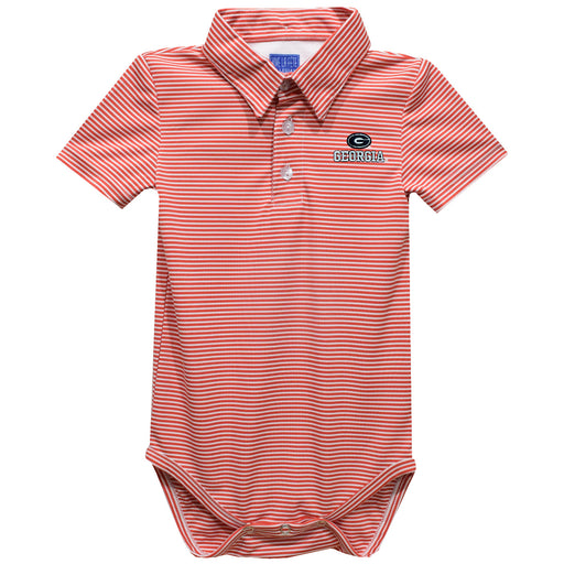 Georgia Bulldogs Embroidered Cardinal Red Pencil Stripe Knit Polo Bodysuit