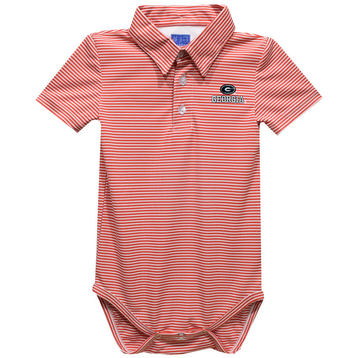 Georgia Bulldogs Embroidered Cardinal Red Pencil Stripe Knit Polo Bodysuit