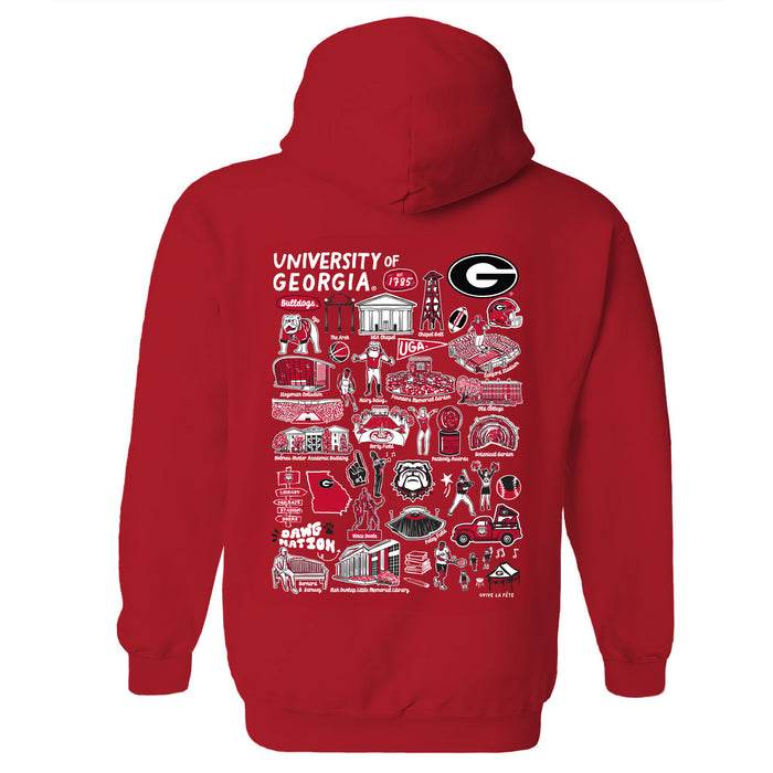 Georgia Bulldogs Hand Sketched Vive La Fete Impressions Artwork Grey Boys Cotton Fleece Long Sleeve Hoodie
