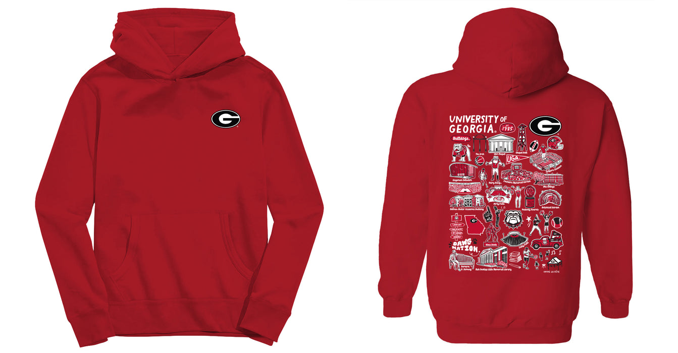 Georgia Bulldogs Hand Sketched Vive La Fete Impressions Artwork Grey Boys Cotton Fleece Long Sleeve Hoodie
