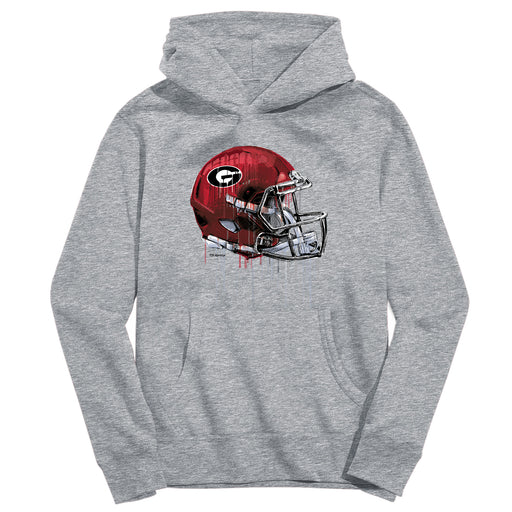 Georgia Bulldogs Original Dripping Football Helmet Hoodie Boys Grey Cotton T-Shirt  by Vive La Fete