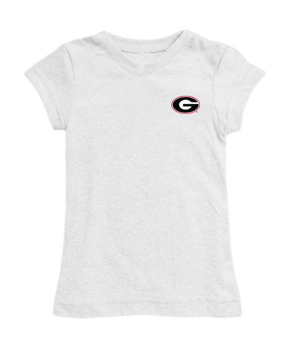 Georgia Bulldogs Hand Sketched Vive La Fete Impressions Artwork White Girls Cotton Short Sleeve Tee