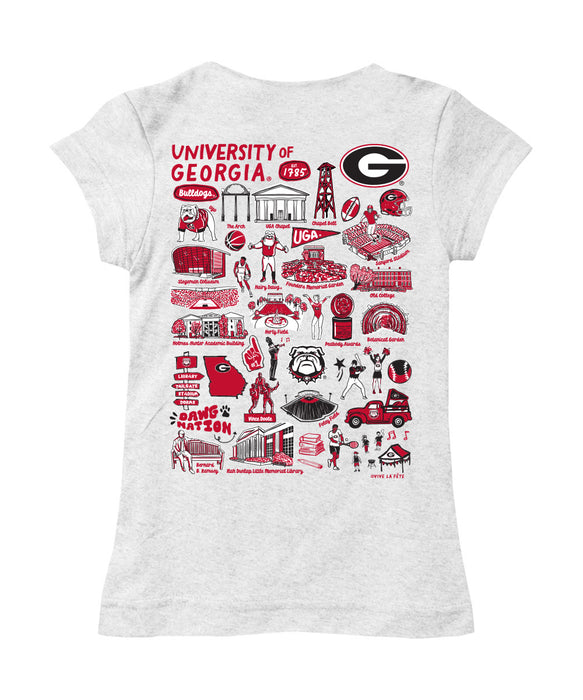 Georgia Bulldogs Hand Sketched Vive La Fete Impressions Artwork White Girls Cotton Short Sleeve Tee