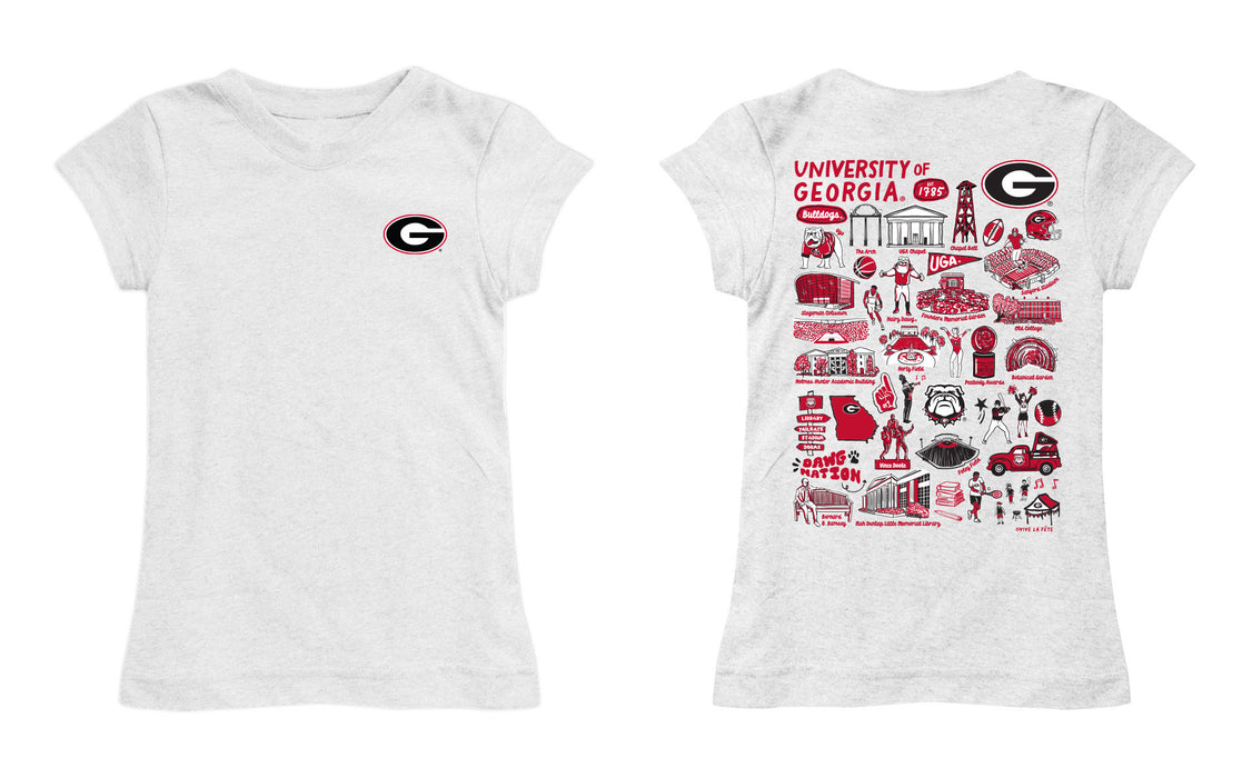 Georgia Bulldogs Hand Sketched Vive La Fete Impressions Artwork White Girls Cotton Short Sleeve Tee
