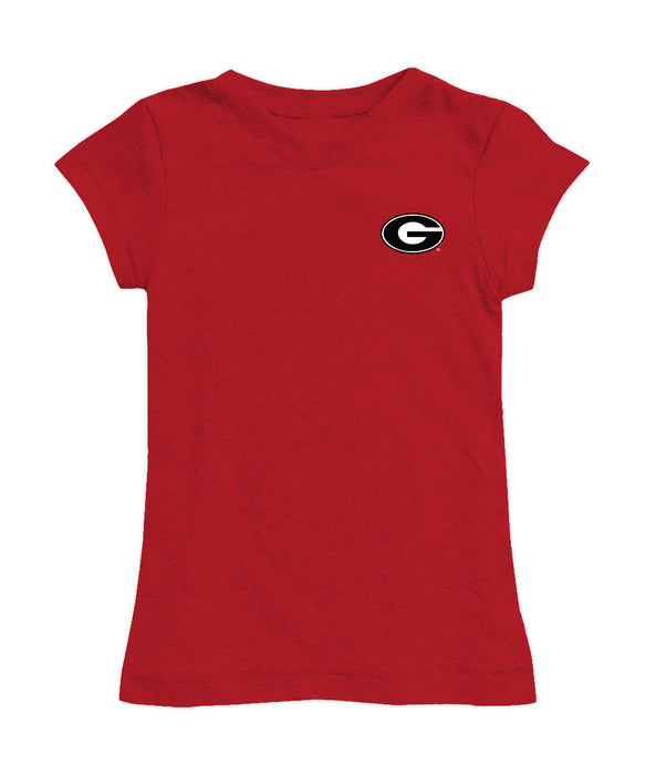 Georgia Bulldogs Hand Sketched Vive La Fete Impressions Artwork RedGirls Cotton Short Sleeve Tee