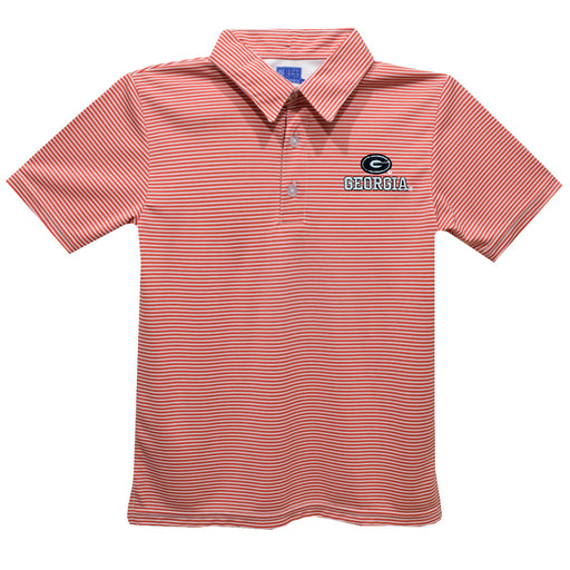Georgia Bulldogs Embroidered Cardinal Red Stripes Short Sleeve Polo Box Shirt