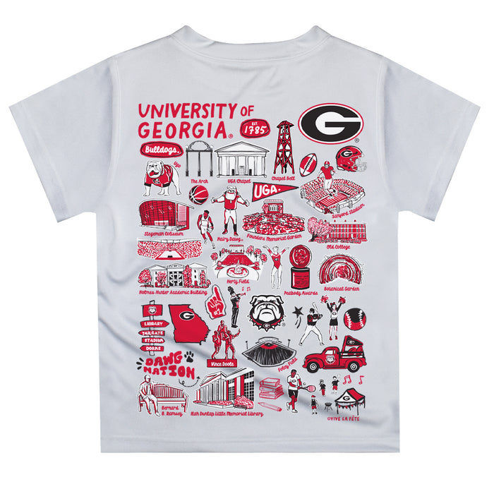 Georgia Bulldogs Hand Sketched Vive La Fete Impressions Artwork Boys White Short Sleeve Tee Shirt