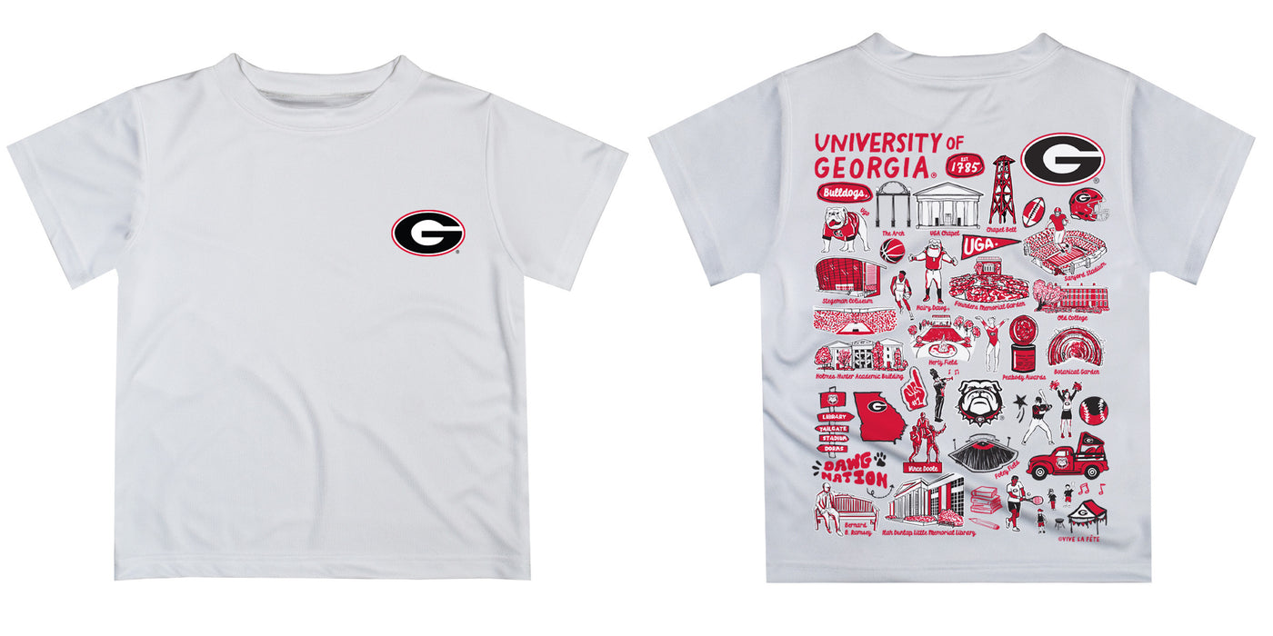 Georgia Bulldogs Hand Sketched Vive La Fete Impressions Artwork Boys White Short Sleeve Tee Shirt