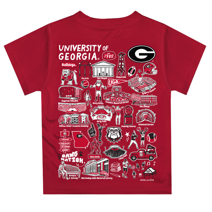 Georgia Bulldogs Hand Sketched Vive La Fete Impressions Artwork Boys Red Short Sleeve Tee Shirt