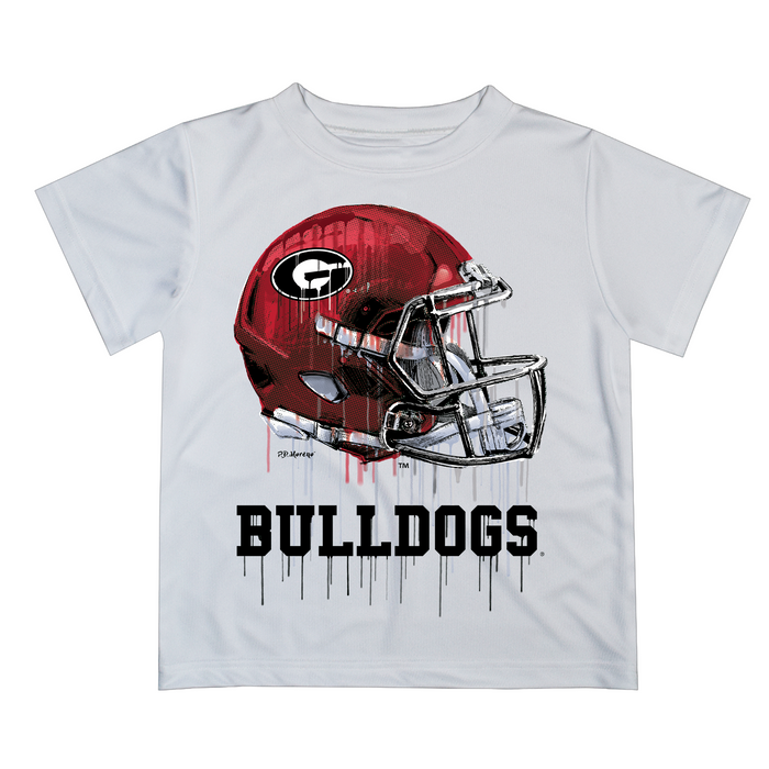 Georgia Bulldogs Original Dripping Football Helmet White T-Shirt by Vive La Fete