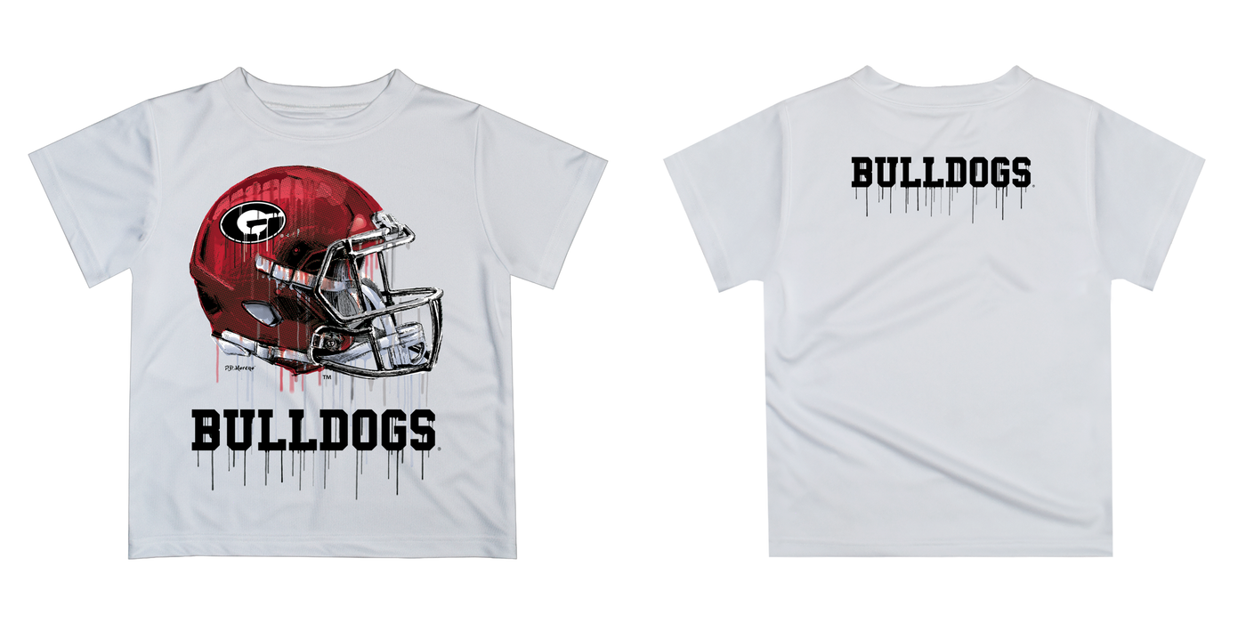 Georgia Bulldogs Original Dripping Football Helmet White T-Shirt by Vive La Fete