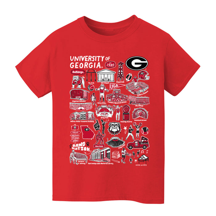 Georgia Bulldogs Hand Sketched Vive La Fete Impressions Artwork Red Cotton Short Sleeve V-Neck Tshirt