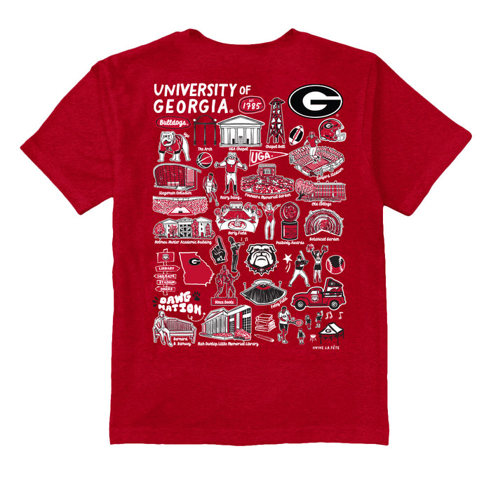 Georgia Bulldogs Vive La Fete Impressions Artwork Red T-shirt Cotton