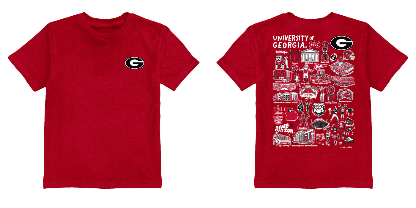 Georgia Bulldogs Vive La Fete Impressions Artwork Red T-shirt Cotton