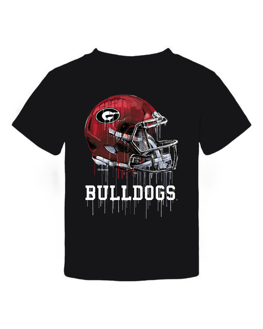 Georgia Bulldogs Original Dripping Football Helmet Black T-Shirt Cotton by Vive La Fete