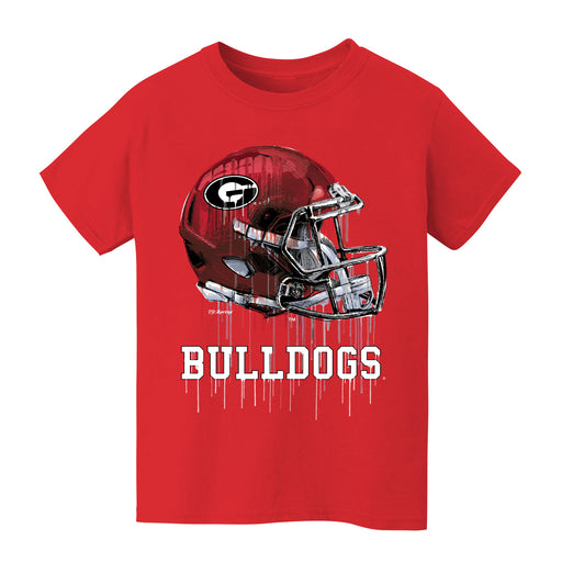 Georgia Bulldogs Original Dripping Football Helmet Black T-Shirt Cotton by Vive La Fete