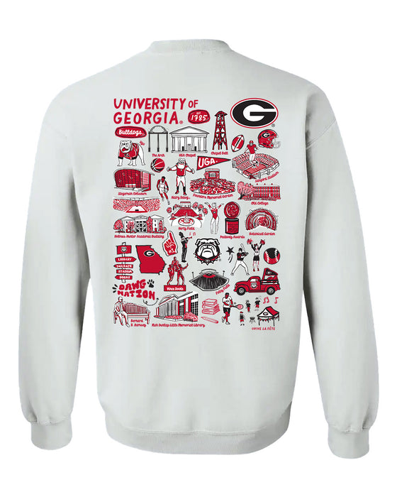 Georgia Bulldogs Hand Sketched Vive La Fete Impressions Artwork White Crew Neck Sweatshirt for Women