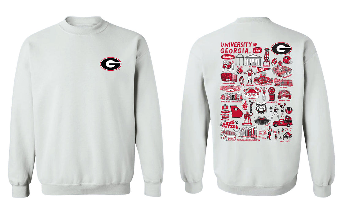 Georgia Bulldogs Hand Sketched Vive La Fete Impressions Artwork White Crew Neck Sweatshirt for Women