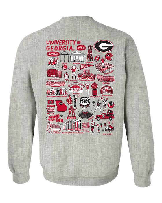 Georgia Bulldogs Hand Sketched Vive La Fete Impressions Artwork Gray Crew Neck Sweatshirt for Women