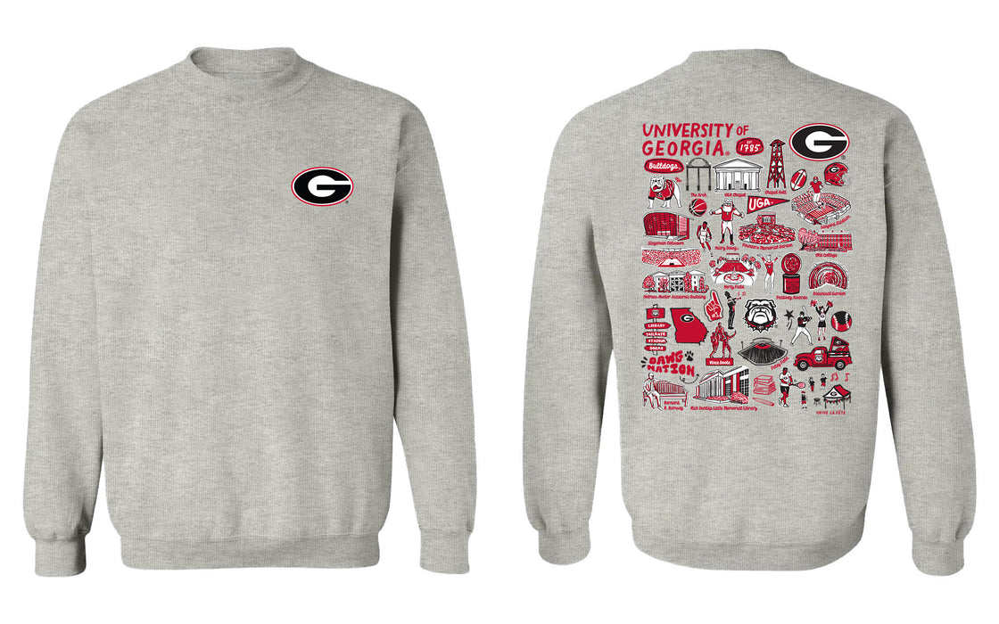 Georgia Bulldogs Hand Sketched Vive La Fete Impressions Artwork Gray Crew Neck Sweatshirt for Women
