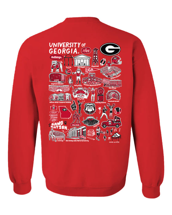 Georgia Bulldogs Hand Sketched Vive La Fete Impressions Artwork Red Crew Neck Sweatshirt for Women