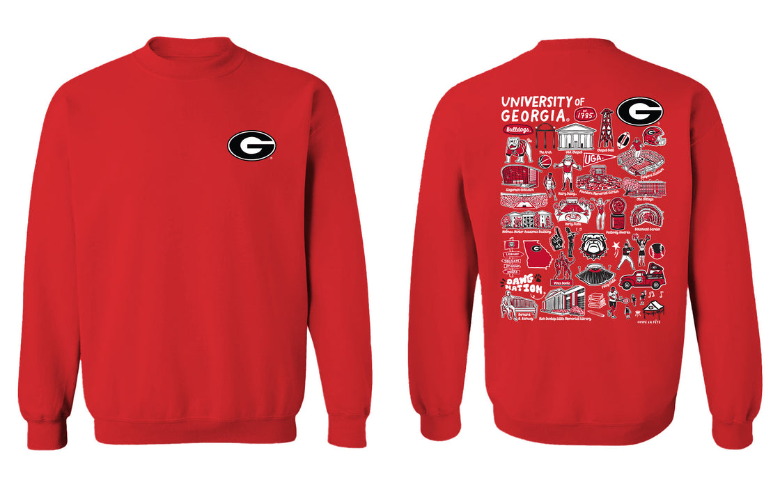 Georgia Bulldogs Hand Sketched Vive La Fete Impressions Artwork Red Crew Neck Sweatshirt for Women