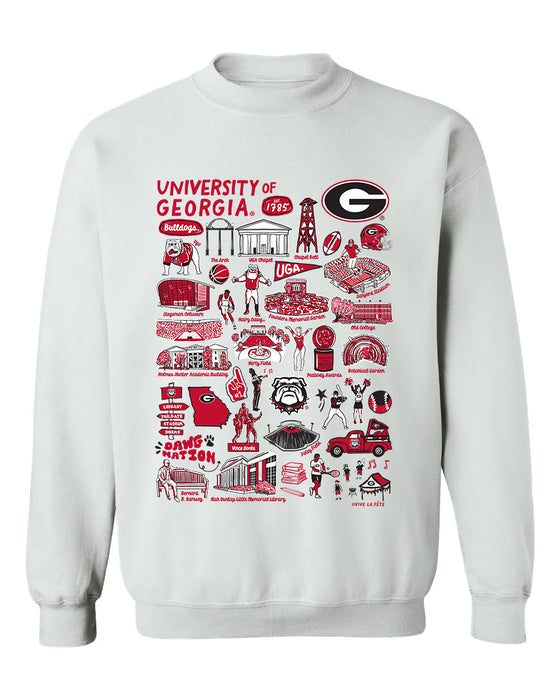 Georgia Bulldogs Hand Sketched Vive La Fete Impressions White Cotton Crewneck Sweatshirt for Women