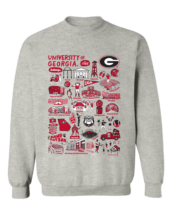 Georgia Bulldogs Hand Sketched Vive La Fete Impressions Grey Crewneck Sweatshirt for Women