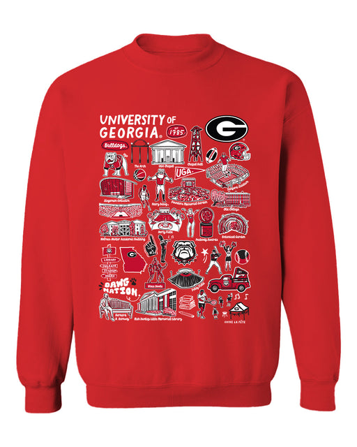 Georgia Bulldogs Hand Sketched Vive La Fete Impressions Artwork Red Cotton Long Sleeve Hoodie