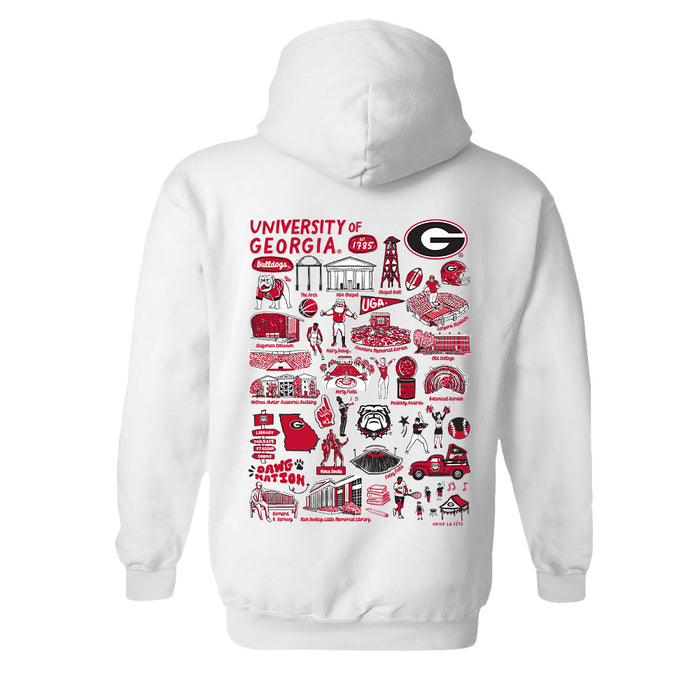 Georgia Bulldogs Hand Sketched Vive La Fete Impressions Artwork White Cotton Fleece Long Sleeve Hoodie