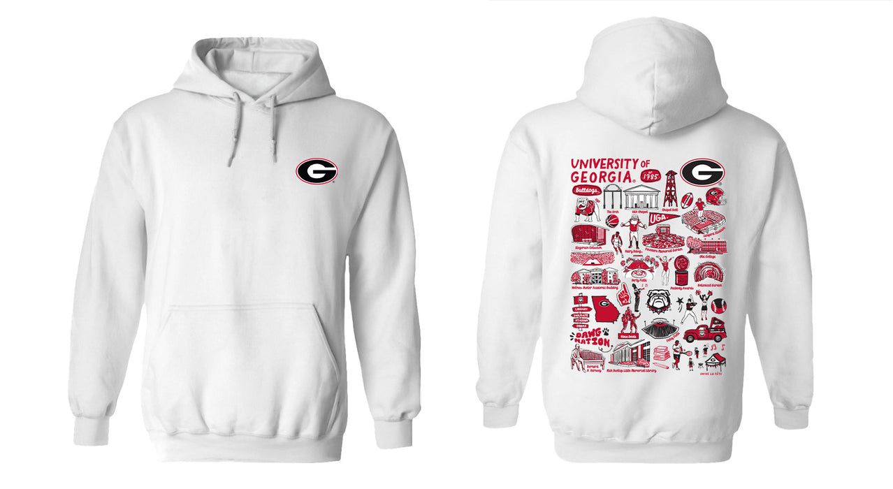 Georgia Bulldogs Hand Sketched Vive La Fete Impressions Artwork White Cotton Fleece Long Sleeve Hoodie
