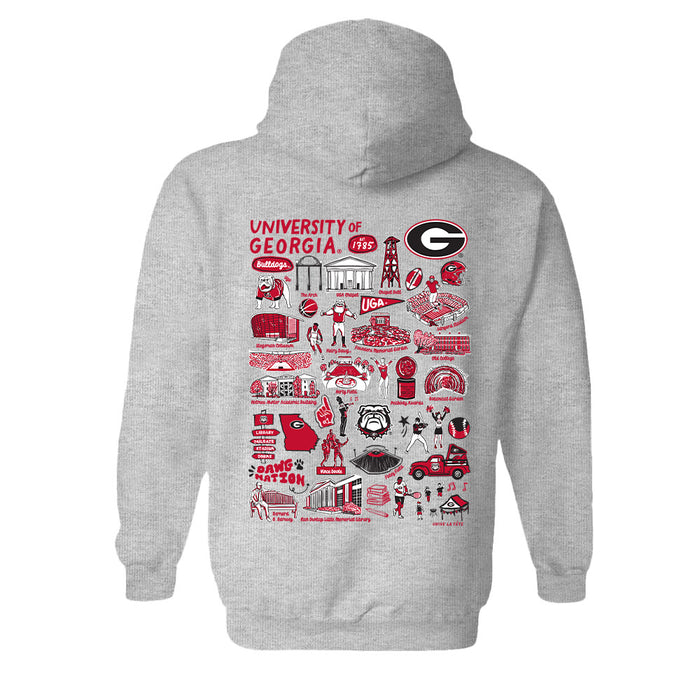 Georgia Bulldogs Hand Sketched Vive La Fete Impressions Artwork Gray Cotton Fleece Long Sleeve Hoodie