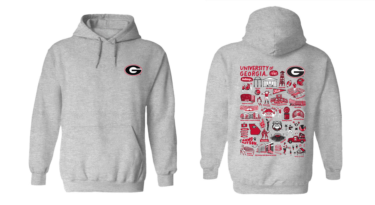 Georgia Bulldogs Hand Sketched Vive La Fete Impressions Artwork Gray Cotton Fleece Long Sleeve Hoodie