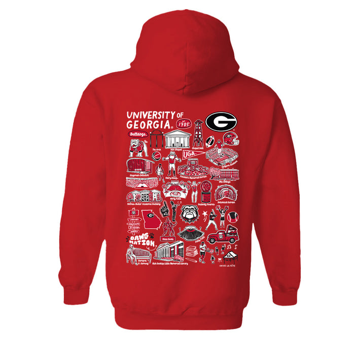 Georgia Bulldogs Hand Sketched Vive La Fete Impressions Artwork Red Cotton Fleece Long Sleeve Hoodie