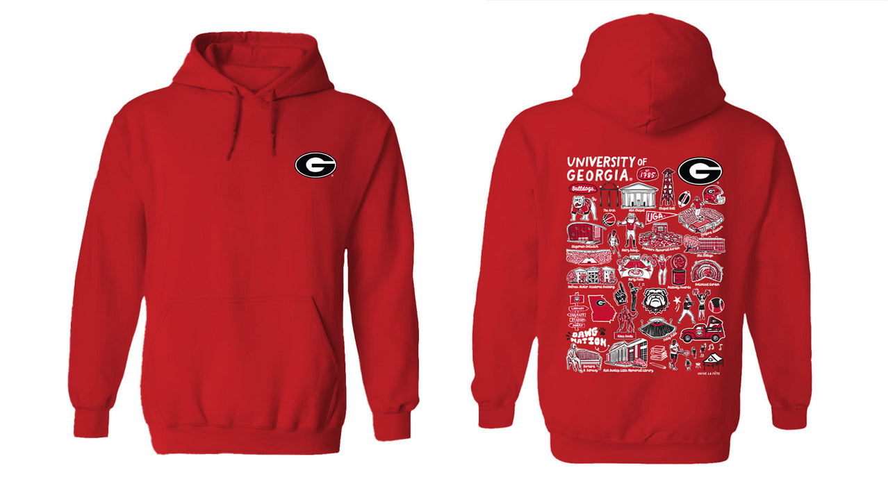 Georgia Bulldogs Hand Sketched Vive La Fete Impressions Artwork Red Cotton Fleece Long Sleeve Hoodie