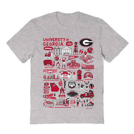 Georgia Bulldogs Hand Sketched Vive La Fete Impressions Grey Cotton Tshirt for Women