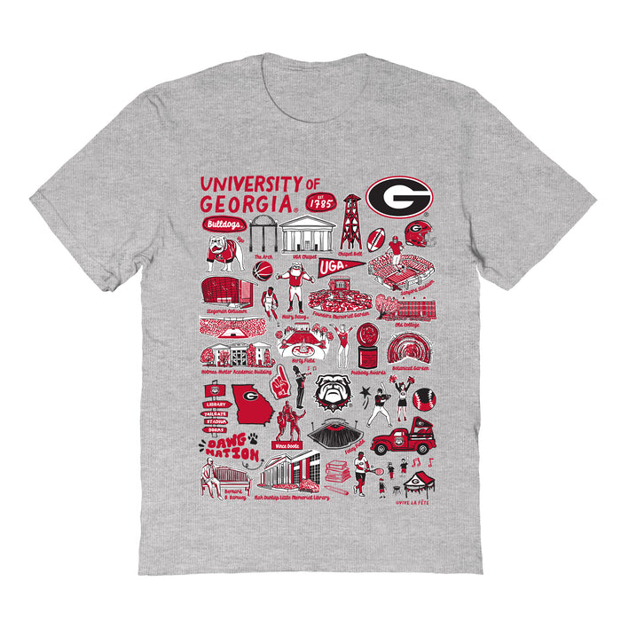 Georgia Bulldogs Hand Sketched Vive La Fete Impressions Grey Cotton Tshirt for Women