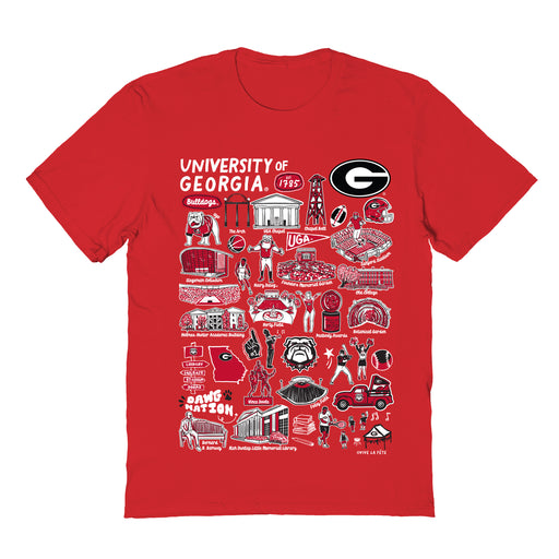 Georgia Bulldogs Hand Sketched Vive La Fete Impressions Red Cotton Tshirt for Women