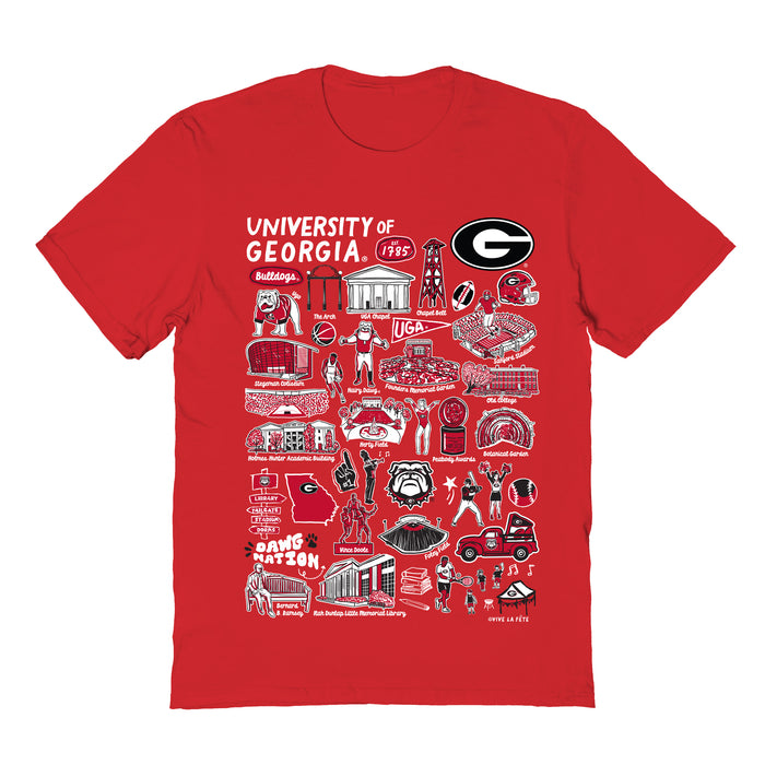 Georgia Bulldogs Hand Sketched Vive La Fete Impressions Red Cotton Tshirt for Women