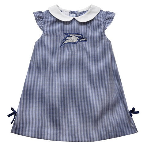 Georgia Southern Embroidered Navy Gingham A Line Dress