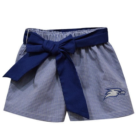 Georgia Southern Embroidered Navy Gingham Girls Short With Sash