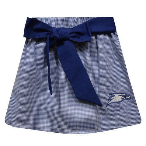 Georgia Southern Embroidered Navy Gingham Skirt With Sash