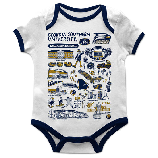Georgia Southern Eagles Hand Sketched Vive La Fete Impressions Artwork Infant White Short Sleeve Onesie Bodysuit