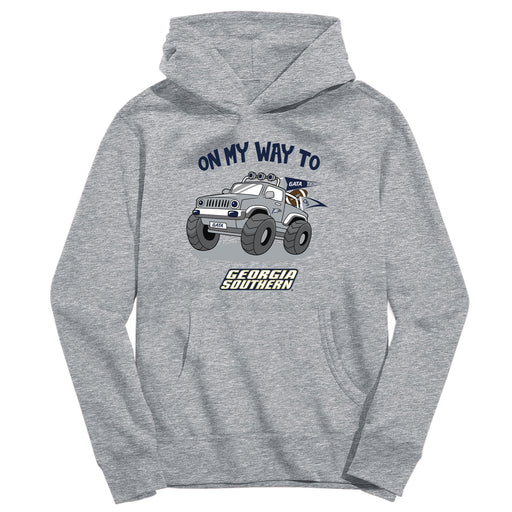 Georgia Southern Eagles On My Way Monster Truck Heather Grey Cotton Youth Hoodie
